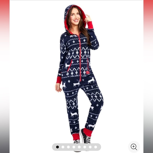 Tipsy Elves Other - NWOT TIPSY ELVES - WOMEN'S BLUE REINDEER JUMPSUIT SIZE MEDIUM